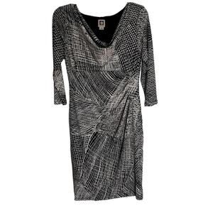 Anne Klein Womens 1/2 sleeve faux wrap dress black and white midi size 4